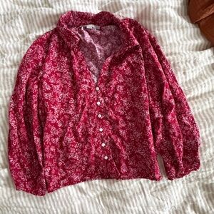 LOFT Red Floral Blouse